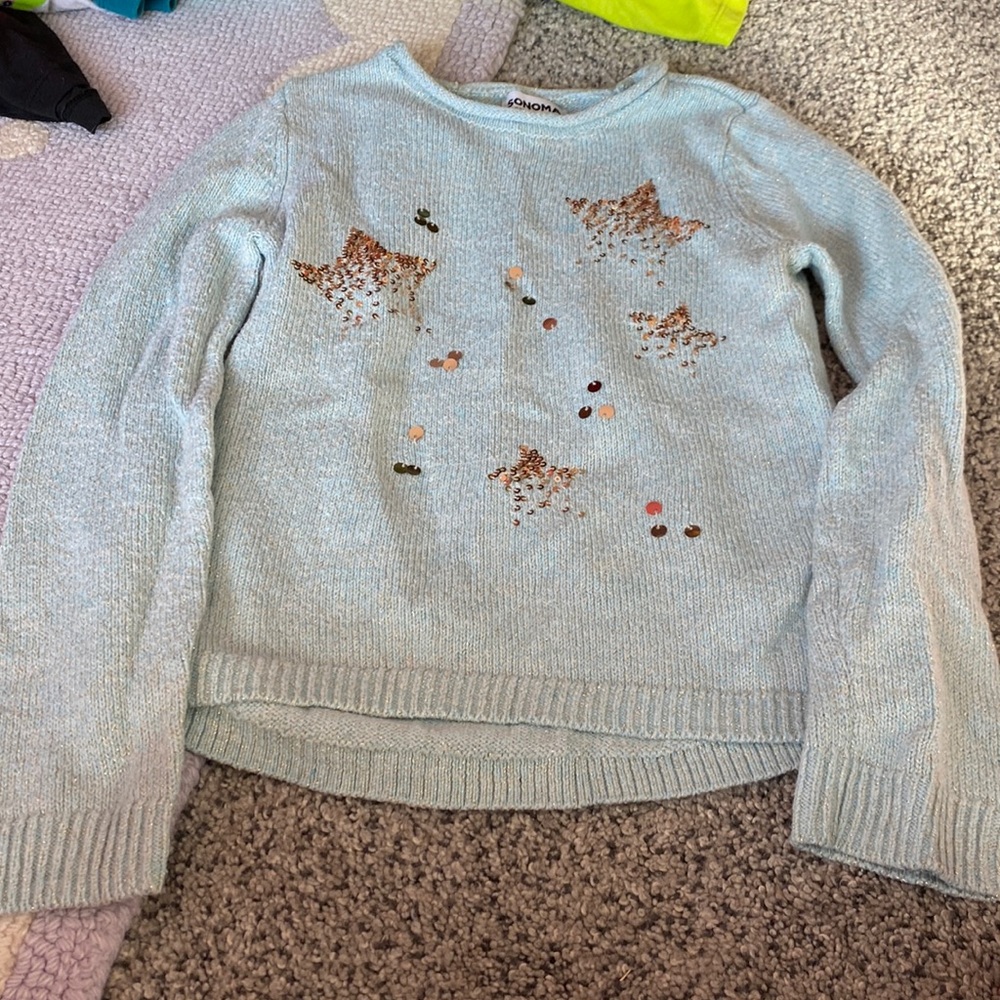 Sonoma girls festive sweater , teal with gold - Picture 1 of 3
